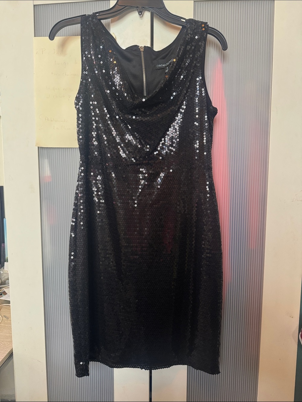 Cynthia Rowley Black Sequin Cowl Neck Mini Dress